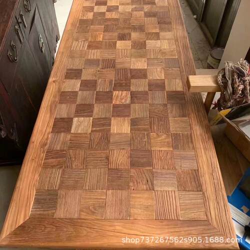 中式老榆木拼花大板复古实木风化板民宿酒店茶台桌面板做旧风桌板