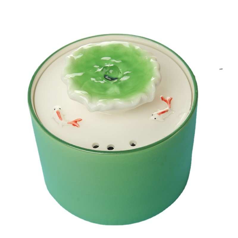 创意荷叶款猫咪饮水机自动循环加热恒温陶瓷宠物自动喂水喝水碗批