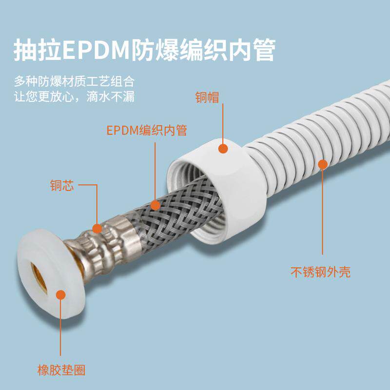 新款直销1.2m亚白色不锈钢软管水管防爆抽拉编织内管卫浴花洒喷枪