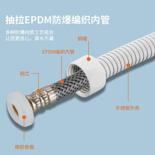 新款直销1.2m亚白色不锈钢软管水管防爆抽拉编织内管卫浴花洒喷枪