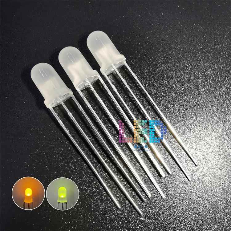 F5黄黄绿雾状共阴共阳5MM圆头散光黄普绿双色磨砂LED发光插件灯珠