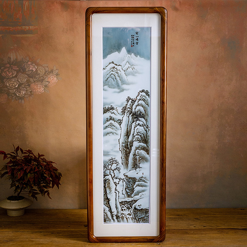 重工山水瓷板画国家级刘培竹大师手绘挂画现代装饰壁画收藏级摆件