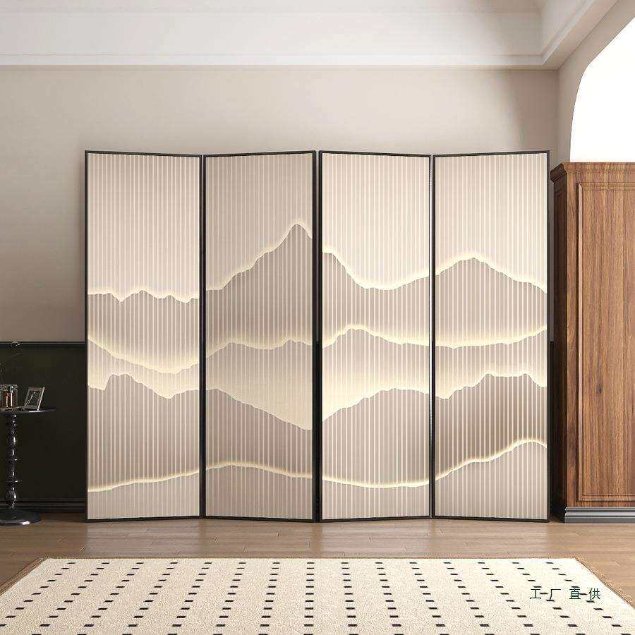铝合金叠屏风隔断客厅轻奢简约F97S8J8H现代中式折移动山水酒店公