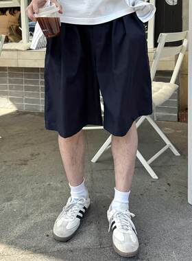 藏青休闲 工作服短裤夏季2026新款男生五分裤子宽松潮流简约纯色