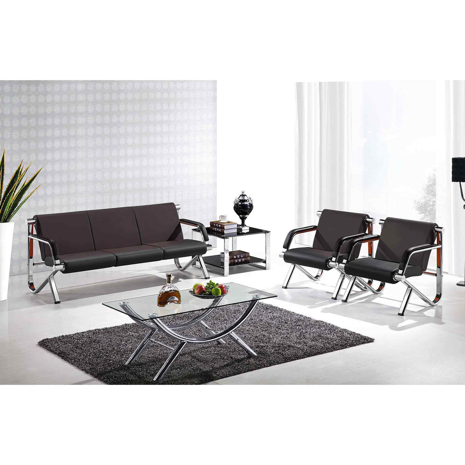 办公简约商务接待会客三人位沙发商场银行等候排椅长椅公共座椅