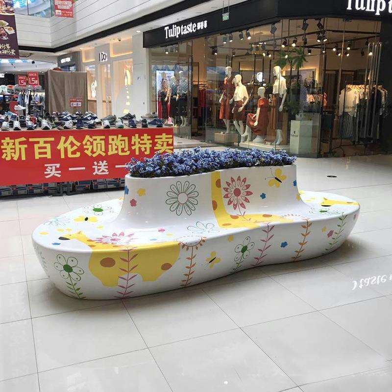 新款商场酒店创意美陈休闲椅户外公共休息彩色玻璃钢心型花盆座椅