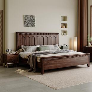 全实木床室新中式 D胡 实木床古1米8双人主卧中风床1.5m胡桃黑K337