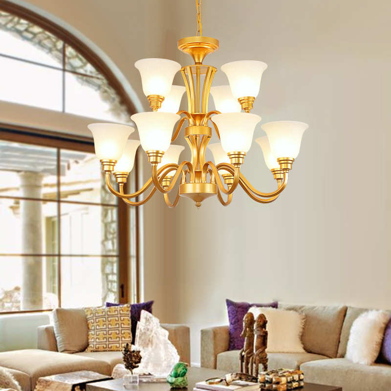 复式楼别墅客厅大吊灯 大气美式大直径12头1米楼中楼酒店大堂灯饰