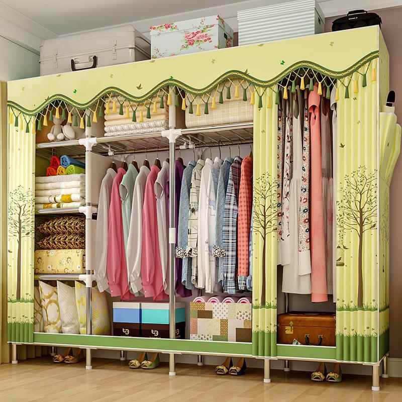 易衣柜家2565D简用钢管加粗加固出租房宿舍挂收纳衣卧架室组装布