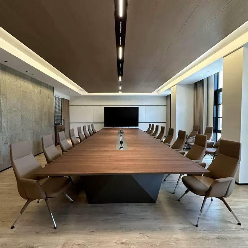 新中式会议室胡桃木实木办公会议桌现代简约大型办公室长桌接待桌
