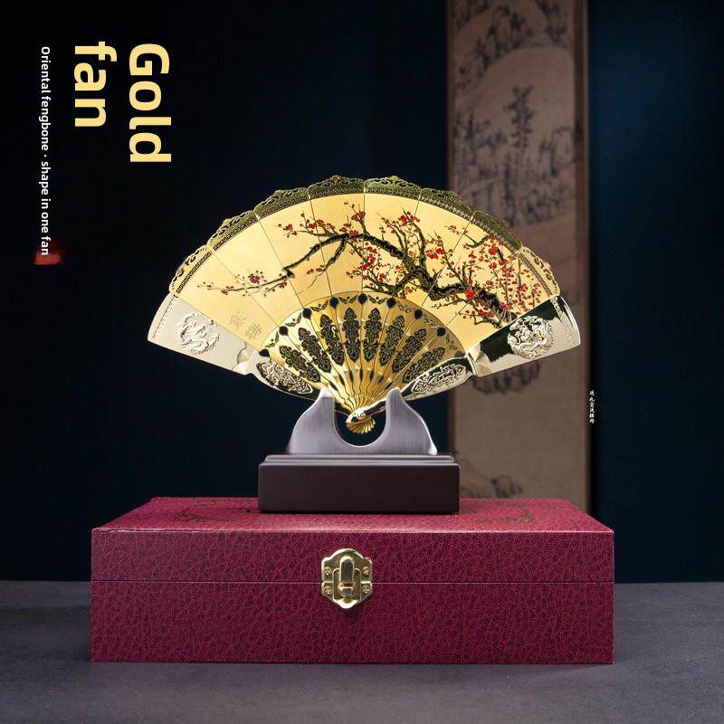 中国风礼品金属京剧脸谱特色工艺镀金扇子摆件年会礼物出国送老外