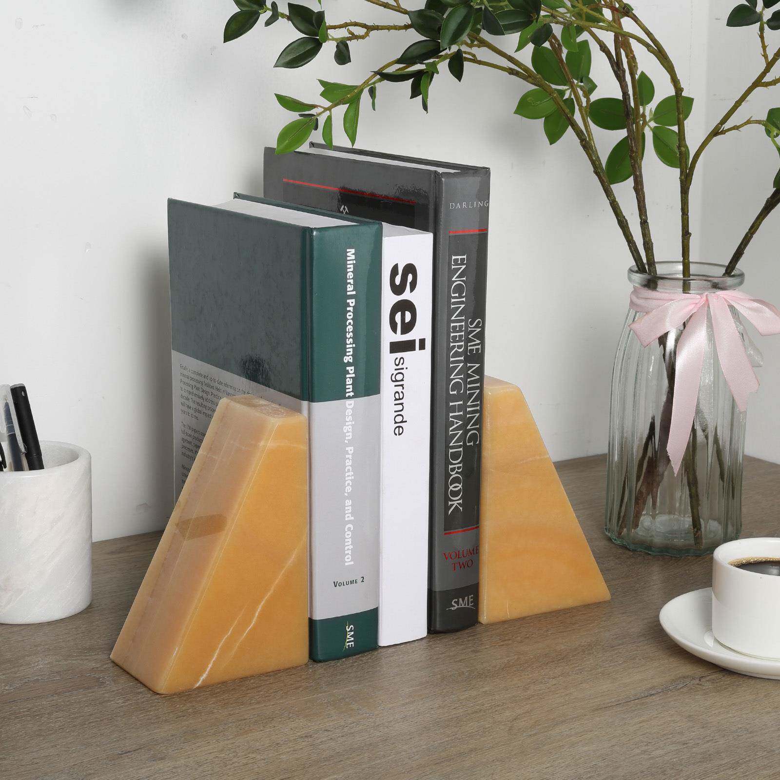 简约大理石书靠天然矿石书档书房桌面客厅装饰几何体软装现代摆件