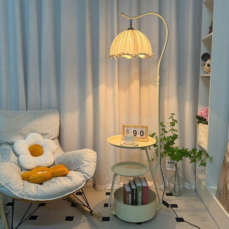 新款法式奶油风落地灯客厅卧室床头沙发氛围感艺术置物架台灯一体