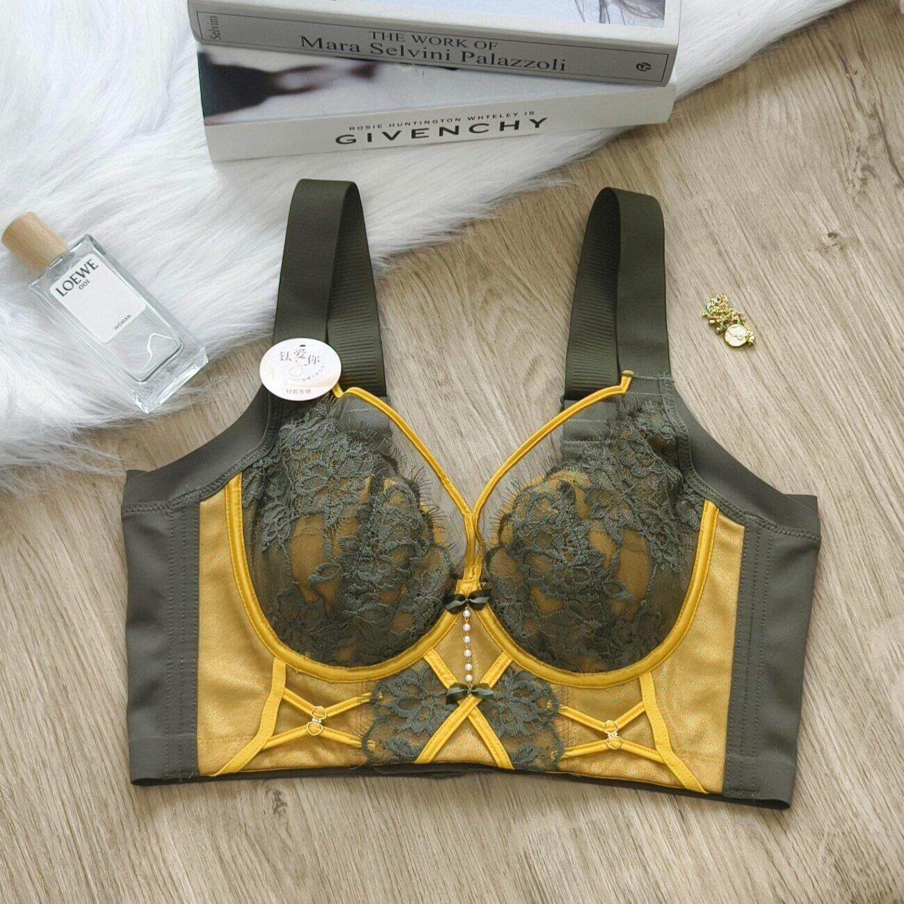 正品法式蕾丝内衣女聚拢兔耳朵水晶杯软钢圈调整型大胸显小文胸罩