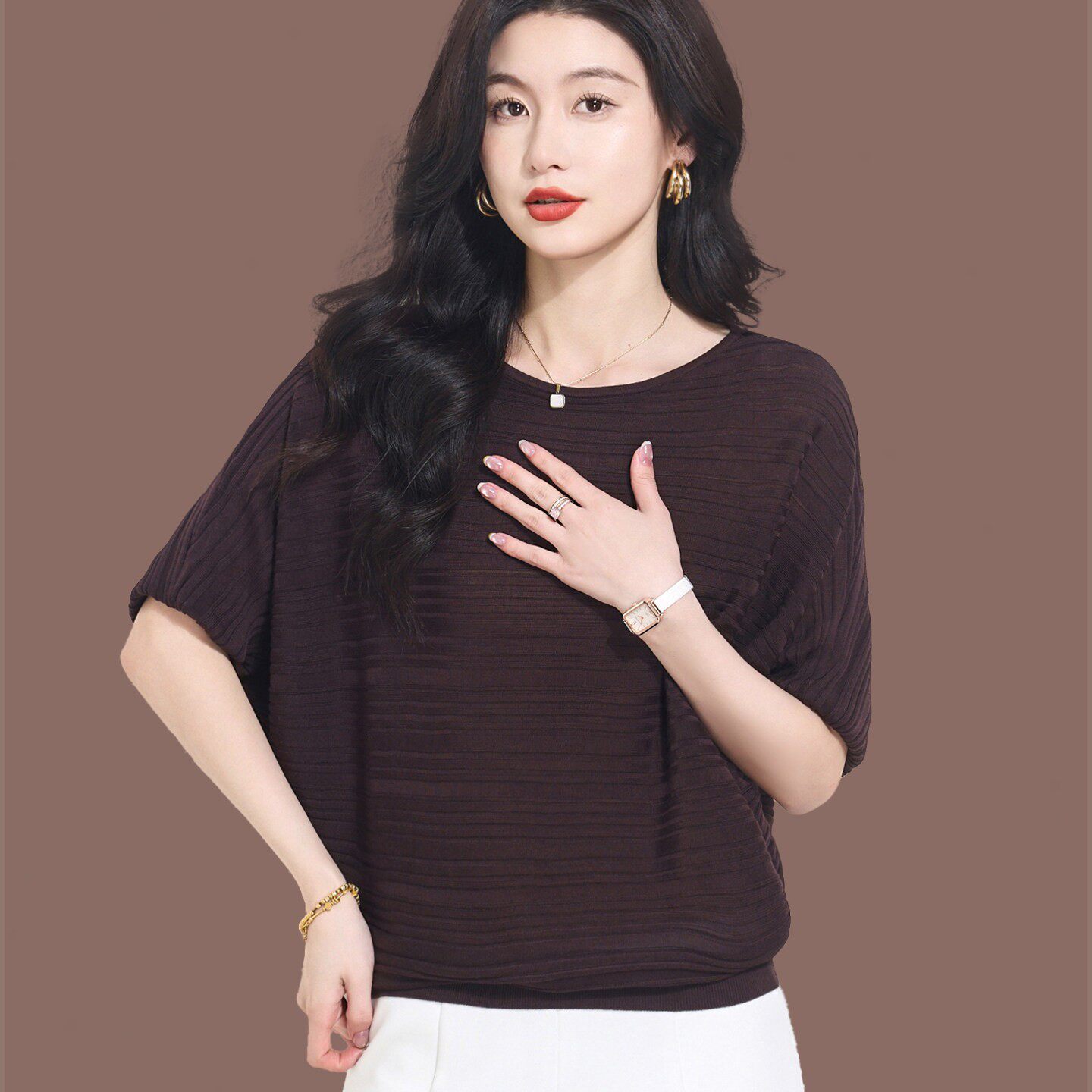 桑蚕丝蝙蝠袖t恤女2026夏薄款宽松显瘦遮肚子体恤针织衫洋气上衣