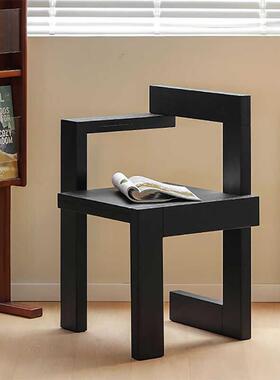 古实木网红积木椅设简中约休闲椅意MGQ式轻餐椅黑色奢个性计创意