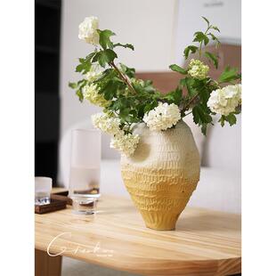 契阔家居 侘寂风陶瓷花瓶客厅装饰品麦田粗陶家居玄关桌面摆件