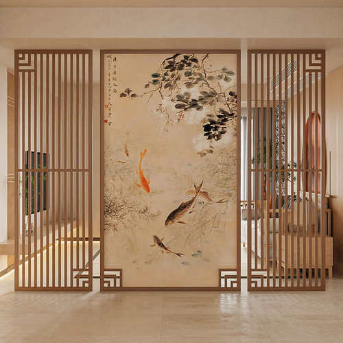 新中式实木屏风隔断客厅入户玄关家用茶室办公室酒店隔断墙背景墙