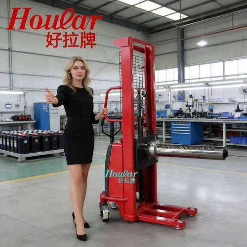 hoular单轴上料全电动单臂串杆炮筒堆高车升降纸筒卷膜自动叉车