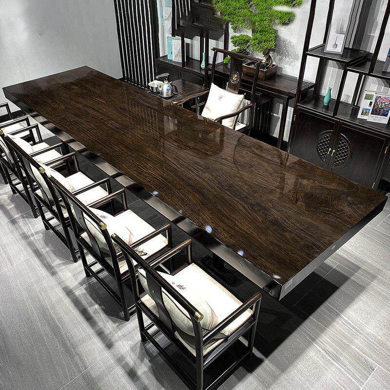 黑檀实木大板原木奥坎茶桌茶台新中式巴花办公桌大板桌整板清仓