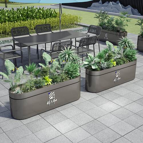 不锈钢户外铁艺花箱组合长方形花池广场样品屋展示中心种植箱花坛
