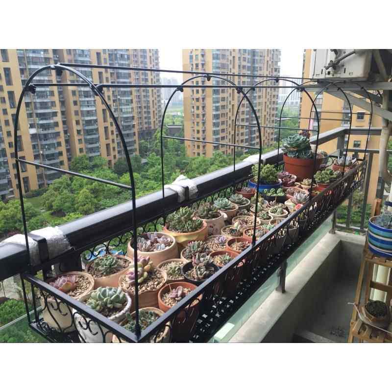 N5阳台栏杆铁艺花架悬挂式多肉防护栏雨棚花盆架子防雨防冻暖棚暖