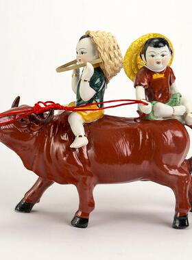 景德镇陶瓷器雕塑瓷牧童骑牛丰收在望工艺礼品品摆件风水家居饰品