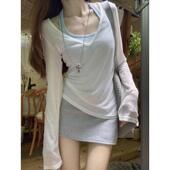 松弛感防晒罩衫 0202w 微透领天外搭上衣显瘦纯欲风长袖 女春季 薄款