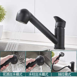 伸缩洗菜盆水槽可旋转矮款 厨房长嘴水龙头冷热家用抽拉式 低内开窗