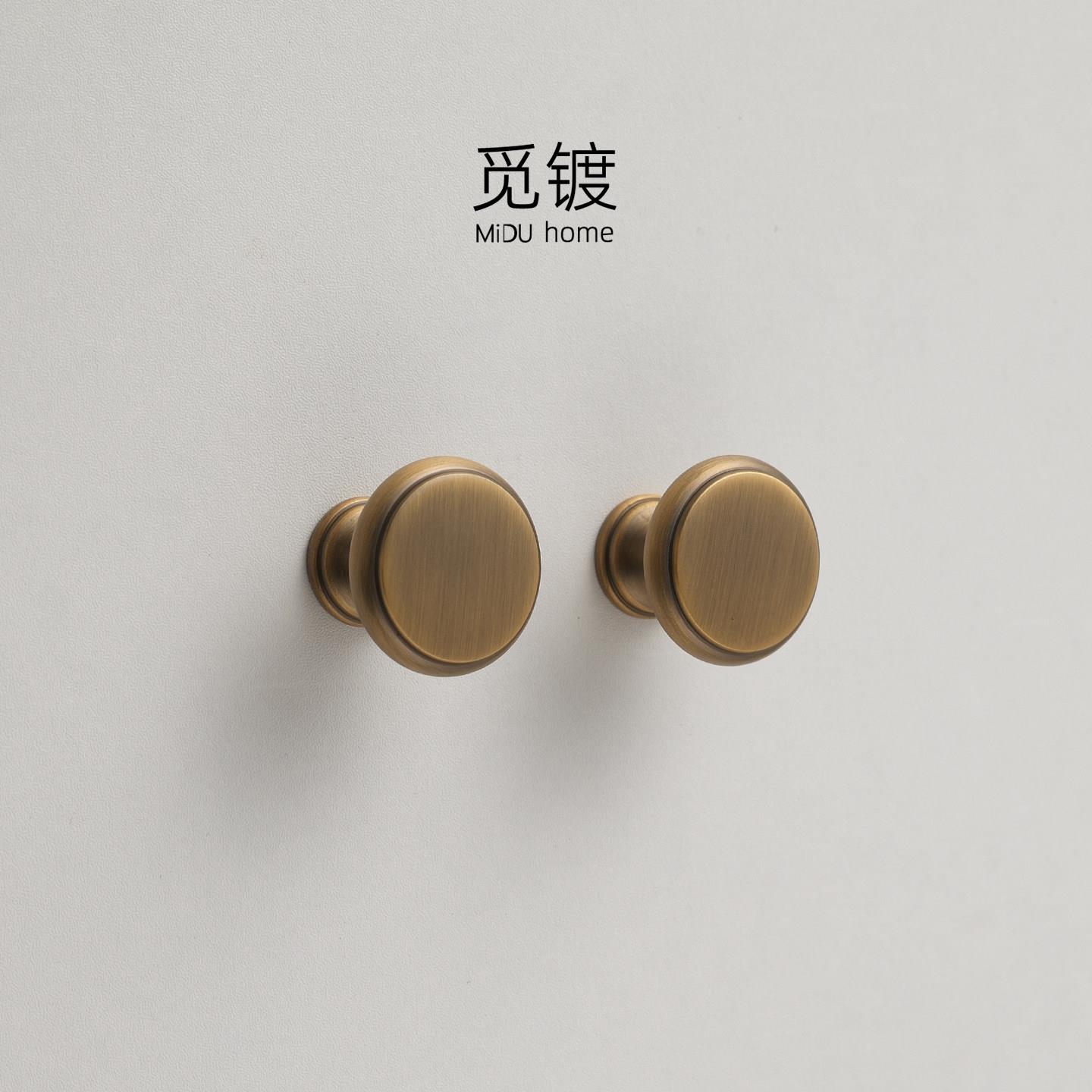 法式中古风复古黄铜拉手衣柜门整体橱柜抽屉柜子古铜色简约单孔小