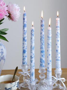 25CM青花瓷杆蜡香薰蜡烛 中式浪漫烛光晚餐婚庆节日家用无烟蜡烛