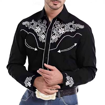 Famous Men's Slim-Fitted Dark Blue Floral Scroll Casual