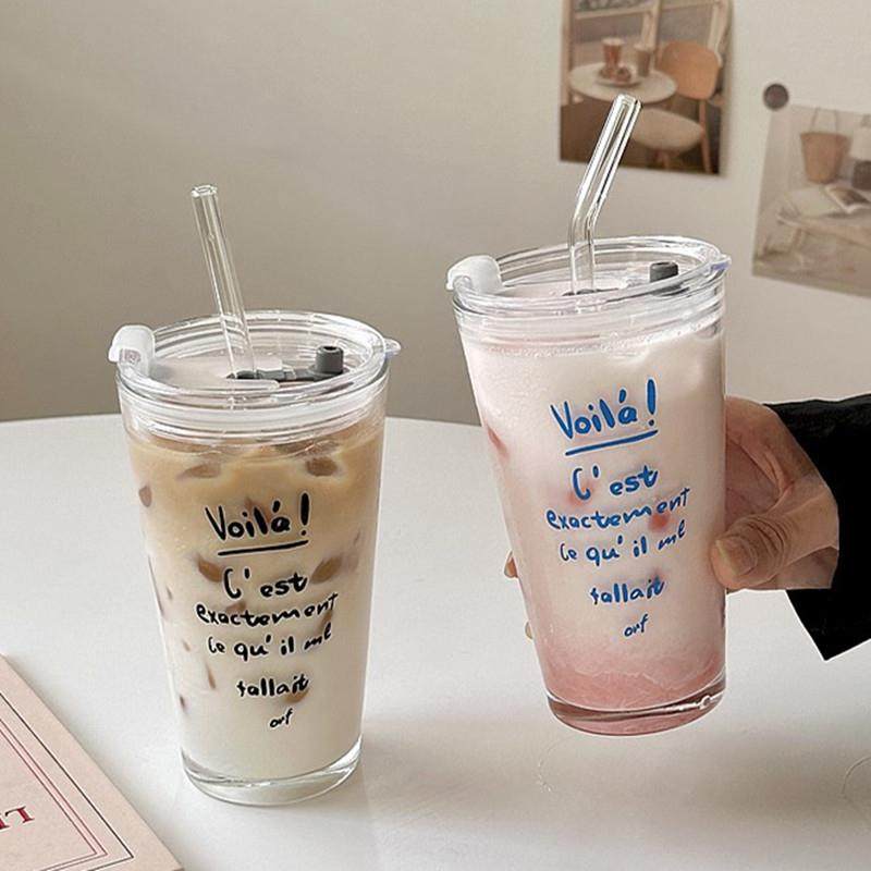 高颜值网红ins风印花字母吸管杯咖啡奶茶冷饮杯家用带盖玻璃水杯,餐饮具,玻璃杯,淘宝优惠券,粉丝福利购,淘宝优惠卷