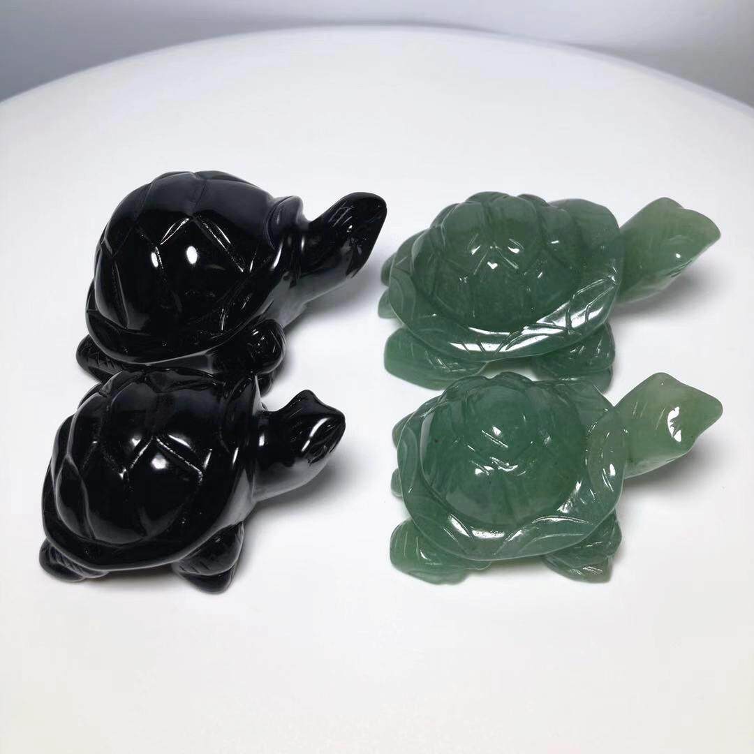 黑曜石乌龟摆件粉水晶东陵玉长寿龟装饰摆设