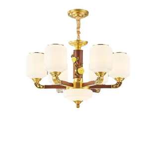 楼酒店主厅吊灯 复式 新中式 全铜吊灯简约禅意大厅实木灯具高档中式