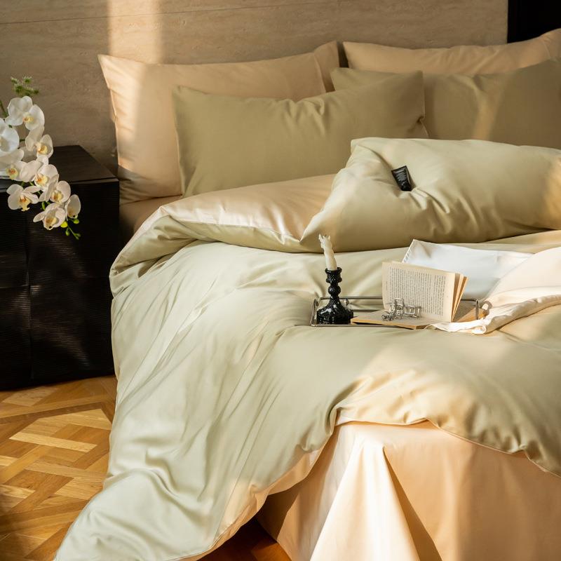 【折扣价】母婴级A类100支长绒棉全棉纯色拼色四件套纯棉贡缎被套