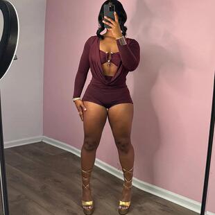 Womens 2 in 1 Draped Design Romper Casual Thigh Fitted Long