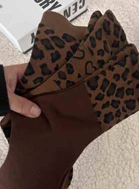 秋冬新款豹纹咖色潮款女中筒袜美拉德色系韩版时尚潮流百搭