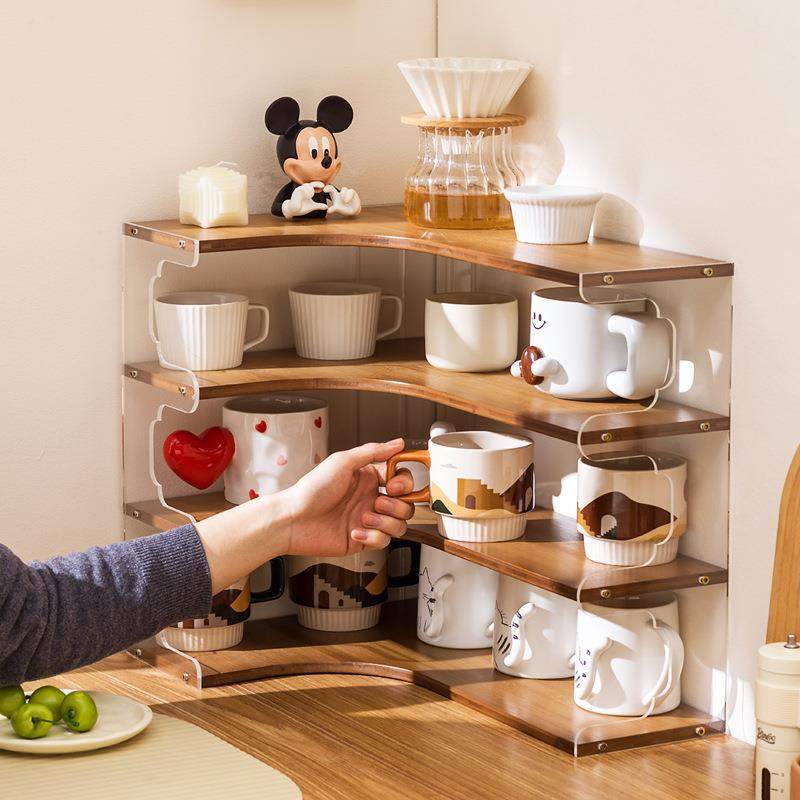 杯子收纳置物架桌面转角水杯架茶具茶杯整理架咖啡角餐边柜杯架子