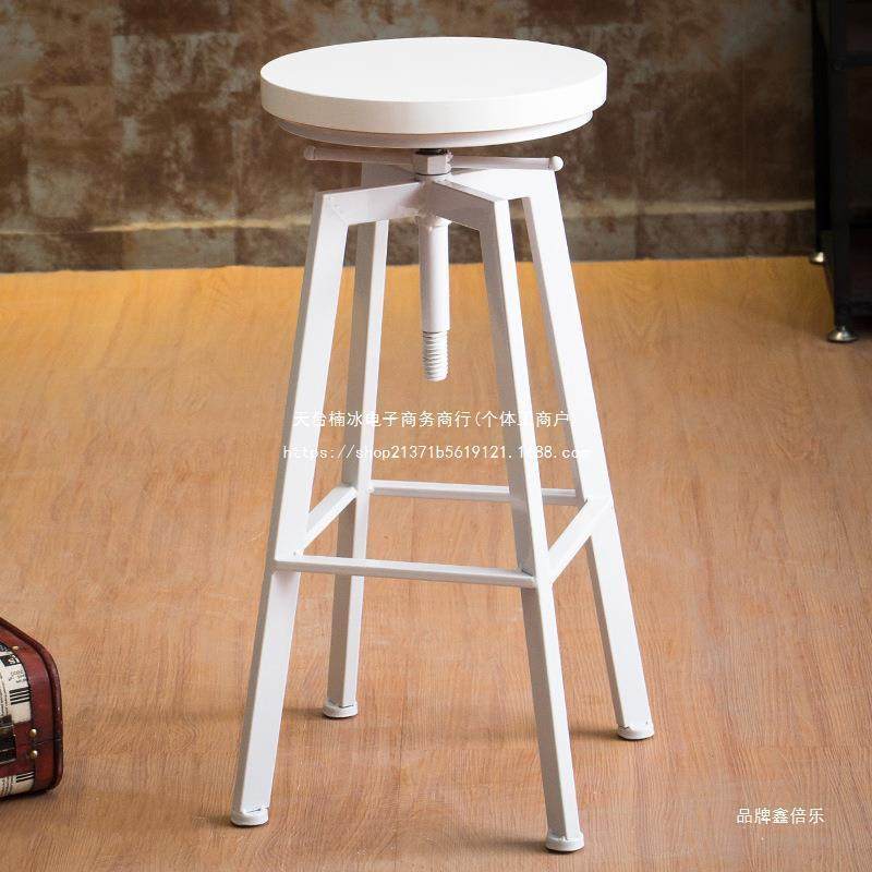 白色铁艺吧台23244椅现约家用旋转代升降吧台实木圆凳前台高椅脚
