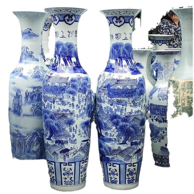 景德镇陶瓷大花瓶手绘清明上河图陶瓷落地花瓶室外开业礼品摆件