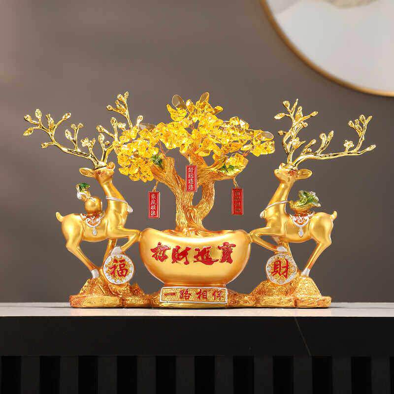 开业礼物店铺乔迁贺礼礼品客厅玄关旺宅元宝鹿祝福发财树招财摆件