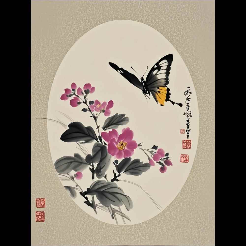 新中式淡墨国画风蝴蝶飞花装饰贴画客厅卧室书房茶室自粘墙贴防水图片