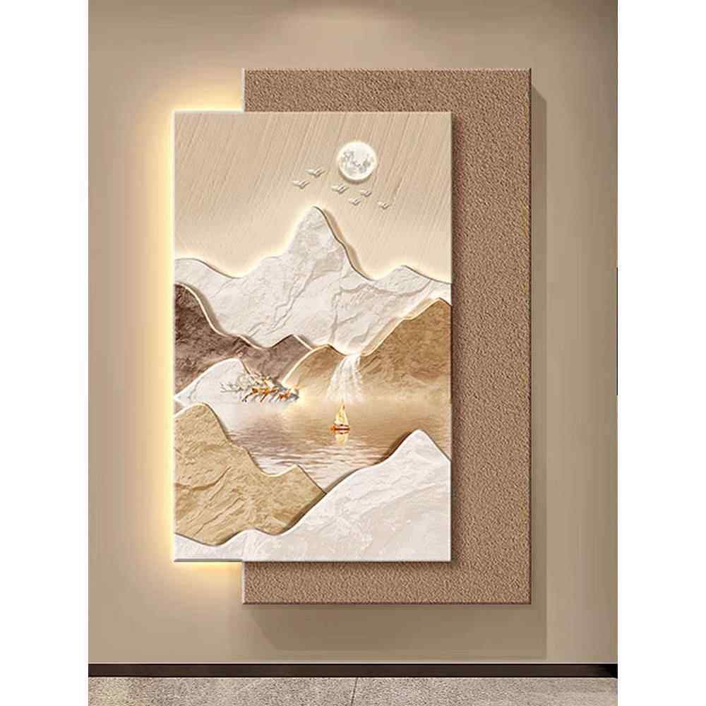 聚宝盆背有靠山玄关装饰画砂岩led灯轻奢高级感走廊过道山水挂画,家居饰品,现代装饰画,淘宝优惠券,粉丝福利购,淘宝优惠卷