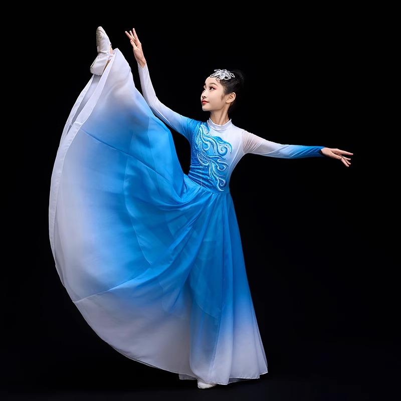 高档儿童开场舞大摆裙裙演出火服女长古典舞蹈服灯的里中国扇子表