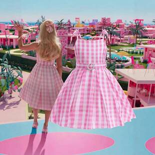 girls gingham print faux pearl decor belted dress with hair