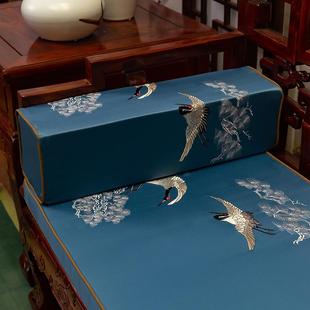 高档中风沙木发绣花罗方枕红枕中国国风汉床实木腰枕扶手枕长方形