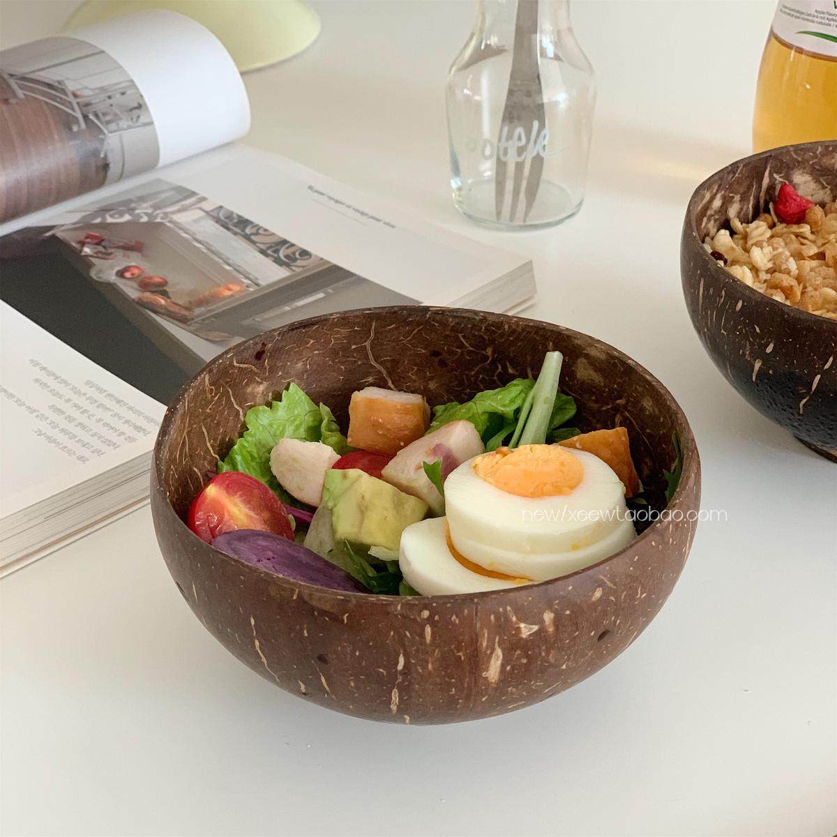 酸奶碗椰子燕麦木碗椰子壳碗沙拉麦片甜品水果早餐餐具带勺木雯沃,餐饮具,碗,淘宝优惠券,粉丝福利购,淘宝优惠卷