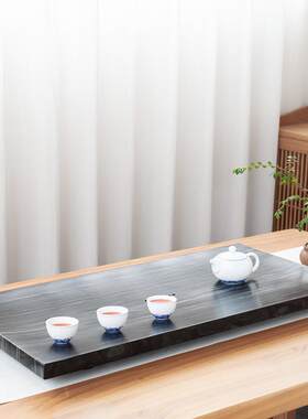 石茶盘天然石头摆件茶台绿松玉功夫摆在客厅木茶桌上绿檀茶具