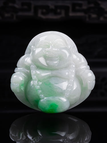 缅甸天然真品翡翠冰飘绿花高端精品珠宝闪拍大佛公玉石吊坠22.33g